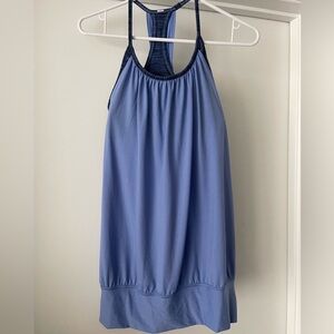 The Lululemon No Limits Tank in Lullaby and We Are From Space Cadet Blue 10